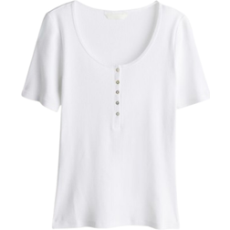 H&M Ladies Ribbed Henley Top - White