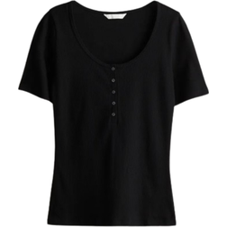 H&M Ladies Ribbed Henley Top - Black