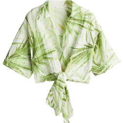 H&M Tie Detail Blouse - White/Palm Leaves