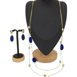 BlackBeauty Long Chain Set - Gold/Blue