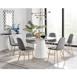 Furniturebox Palma White/Grey/Corona Gold Dining Set 120cm 7pcs