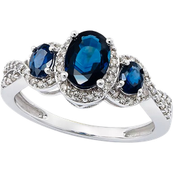 Macy's 3 Stone Ring - White Gold/Sapphire/Diamonds