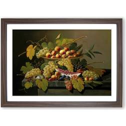 East Urban Home Still Life with Flowers and Fruit Vol.4 Walnut Framed Art 65x48cm