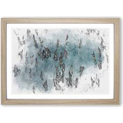 East Urban Home Swimmers Swimming Oak Framed Art 36x27cm