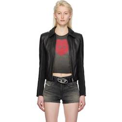 Diesel Giacca biker in pelle con pannelli costine Giacche di pelle Donna Nero