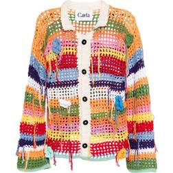 Cavia Striped Crochet Knit Cardigan - White/Multicolour