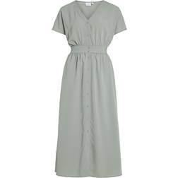 Vila Short Sleeved Buttoned Midi Dress - Green Milieu