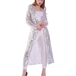 Vjj Aidear Womens Sequin Summer Cover Up Glitter Sparkle Cardigan - Silver