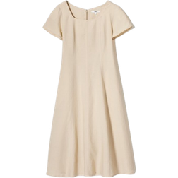 Uniqlo Linen Blend Square Neck Short Sleeve Dress - Beige