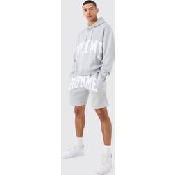 boohoo Oversized Boxy Homme Hooded Short Tracksuit - Grey