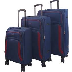 Infinity Leather Light Travel Suitcases Set of 3 - Navy