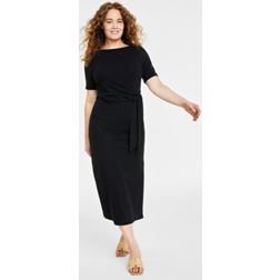 On 34th Women's Crewneck Wrap Tie Dress, Created for Macy's Deep Black