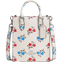 Coach North South Mini Tote With Floral Print - Silver/Chalk Multi