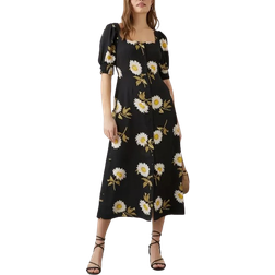 Dorothy Perkins Large Floral Button Through Midi Dress - Black