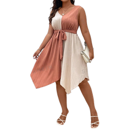 Shein Privé Plus Two Tone Asymmetrical Hem Belted Dress