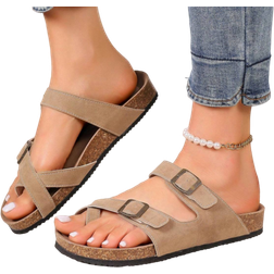 Shein Flat Summer Slippers, Large Size, Open Toe, With Belt Buckle Decorated For Casual Wear