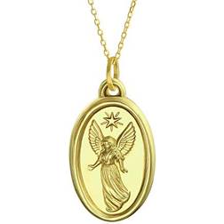 Bling Jewelry 14K Yellow Real Gold Religious Oval Medal Guardian Angel Pendant Necklace For Women For Teen No Chain Gold