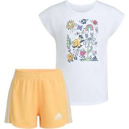 Adidas Girl's Graphic T-shirt & Mesh Shorts Set 2-piece - White/Yellow