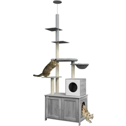 Pawhut 2 in 1 Floor to Ceiling Cat Tree with Hidden Litter Box