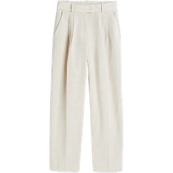 H&M Tapered Linen-Blend Trousers - Light Beige