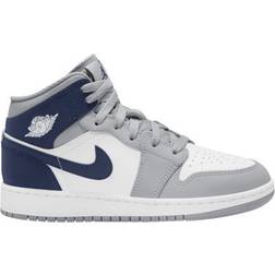 NIKE Air Jordan 1 Mid GS - White/Wolf Grey/Midnight Navy