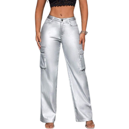 Shein SXY Women's Fashionable Metallic Straight Leg Cargo Pants