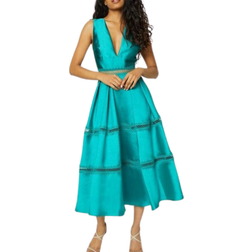 Coast Petite Plunge Neck Twill Midi Dress - Teal