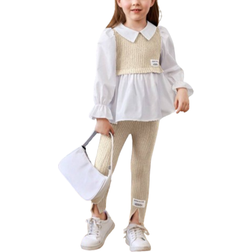 Shein Young Girl Letter Patched Flare Sleeve 2 In 1 Top & Pants