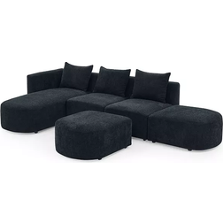 Simplie Fun L-Shaped Sectional Black Sofa 28" 2pcs 3 Seater