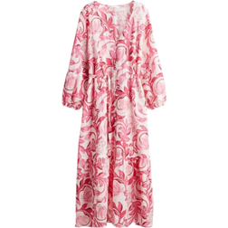 H&M Tie Belt Crepe Dress - White/Pink Floral