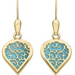 C. W. Sellors 18ct Gold Turquoise Flore Filigree Heart Drop Earrings
