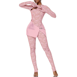 Shein Valentine Cutout Detail Lace Overlay Unitard Jumpsuit With Satin Skirt