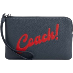 Coach Corner Zip Wristlet With Coach Graphic - Silver/Denim