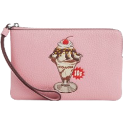 Coach Corner Zip Wristlet With Sundae Graphic - Sv/Cherry Blossom