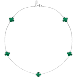 C. W. Sellors Bloom Four Leaf Clover Necklace - White Gold/Malachite