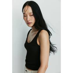 H&M Dame Sort Ribbestrikket singlet