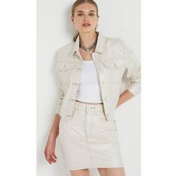 River Island Womens Beige Metallic Coated Denim Mini Skirt