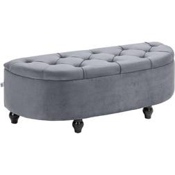 Homcom Semi-Circle Ottoman Tufted Upholstered Accent Seat Dark Grey Storage Bench 120x42cm