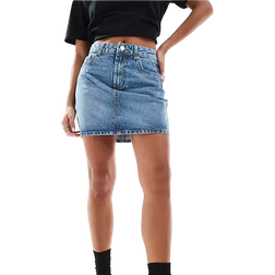 ASOS DESIGN Petite High Waist Mini Skirt - Wash Blue Denim