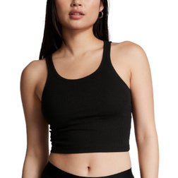 PINK Rib Crop Tank Top - Pure Black