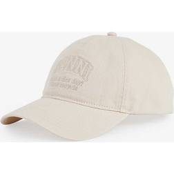 Ganni Womens Egret Logo-embroidered Organic-cotton Baseball cap EGRET