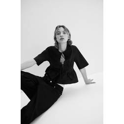 H&M Ladies Black Tie-front poplin blouse