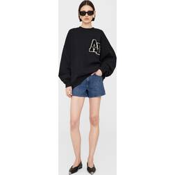Anine Bing Women's Miles Letterman Oversized Sweatshirt Black