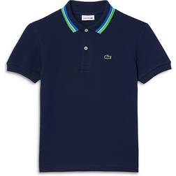 Lacoste Boy's Tricolour Pique Tipped Polo - Navy Blue/Blue/White/Green