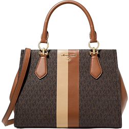 Michael Kors Marilyn Medium Logo Stripe Satchel - Brown/Luggage