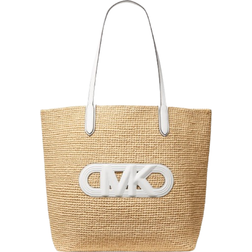 Michael Kors Eliza Extra-Large Empire Logo Straw Tote Bag - Nat/Opticwht