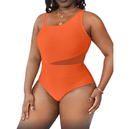 Shein Swim Curve Plus Summer Beach Contrast Mesh One Piece Swimsuit, Bathing Suit