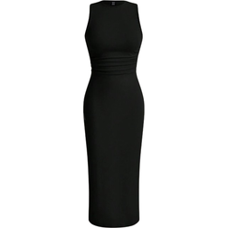Shein EZwear Solid Ruched Waist Tank Dress