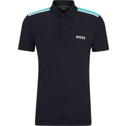 HUGO BOSS Paddytech Performance Stretch Contrast Logo Polo Shirt - Dark Blue