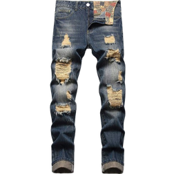 Shein Men Cotton Ripped Straight Leg Jeans